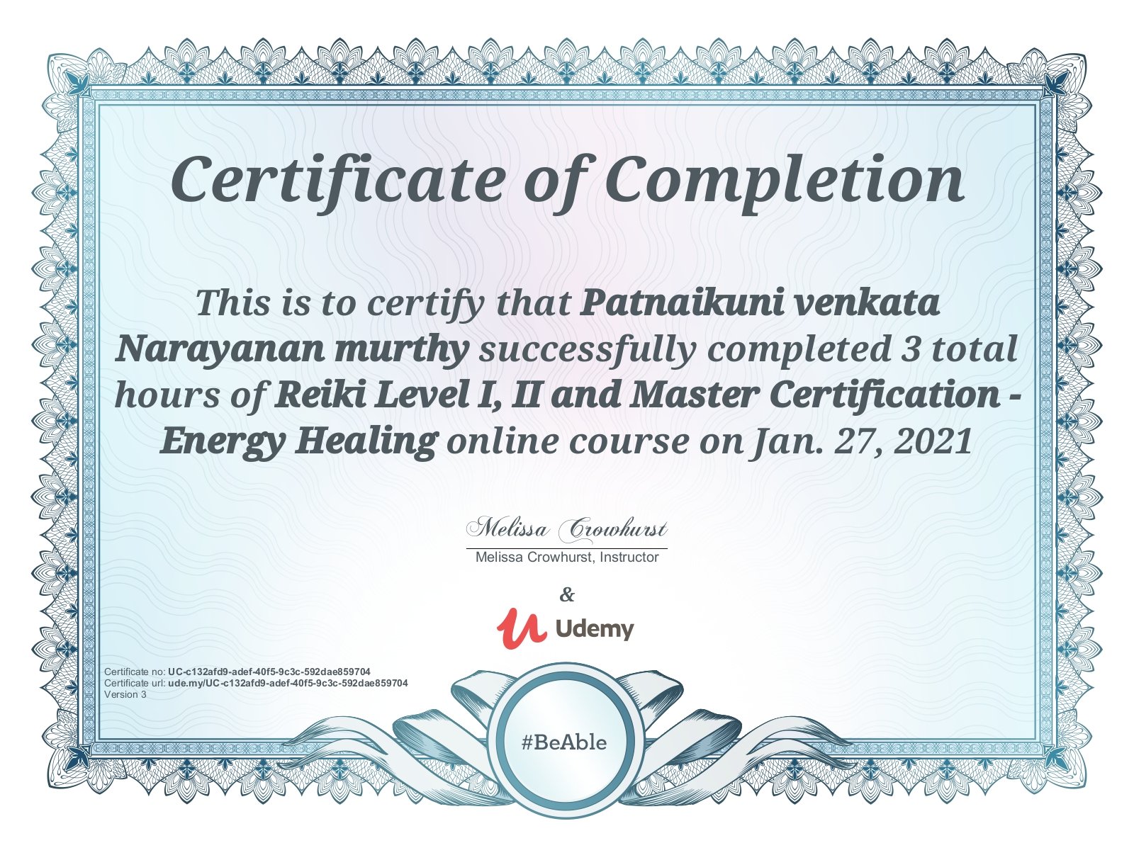 Reiki Certificate